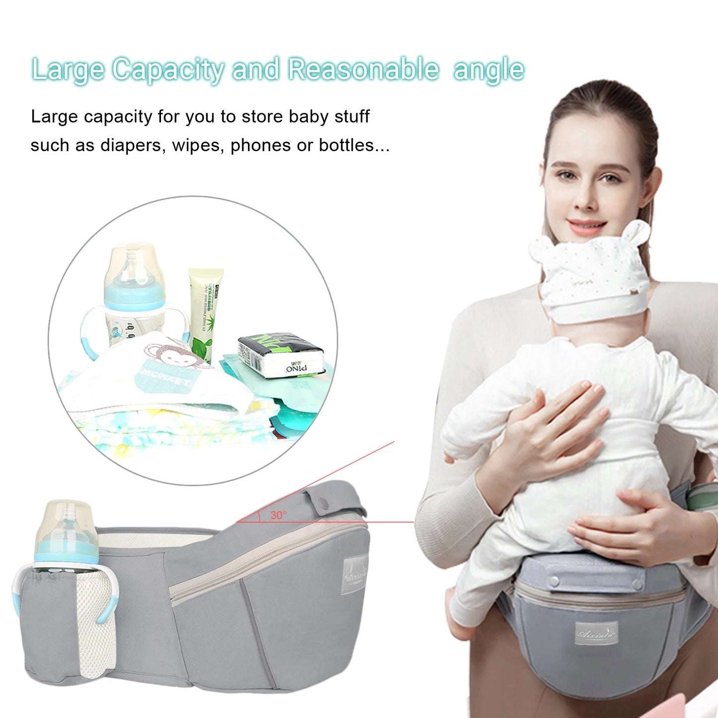 Porte-Bébé Ergonomique avec siège de hanche 6 en 1 de 0 à 48 mois